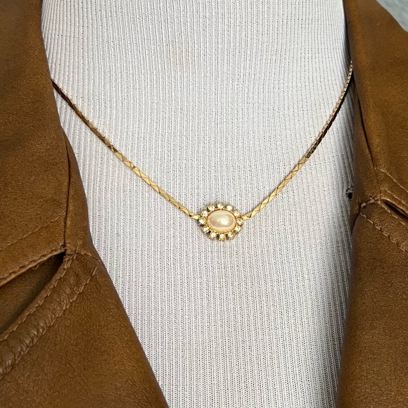 Dior Jewelry - Vintage 1980s Christian Dior Signed Swarovski Crystal Faux Pearl Gold Necklace